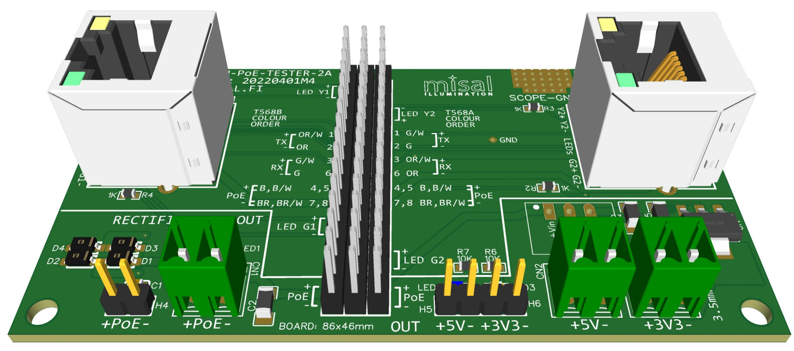 Ethernet sniffer with 24V PoE and 5V & 3V out