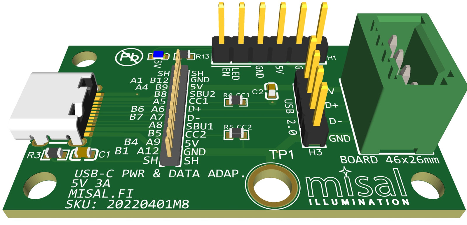 USB-C, 5V, 5A, power interface board