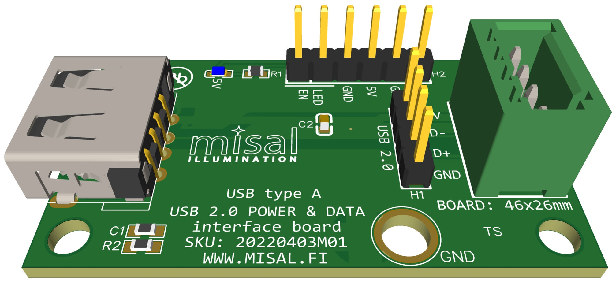 USB-A, USB 2.0 interface board