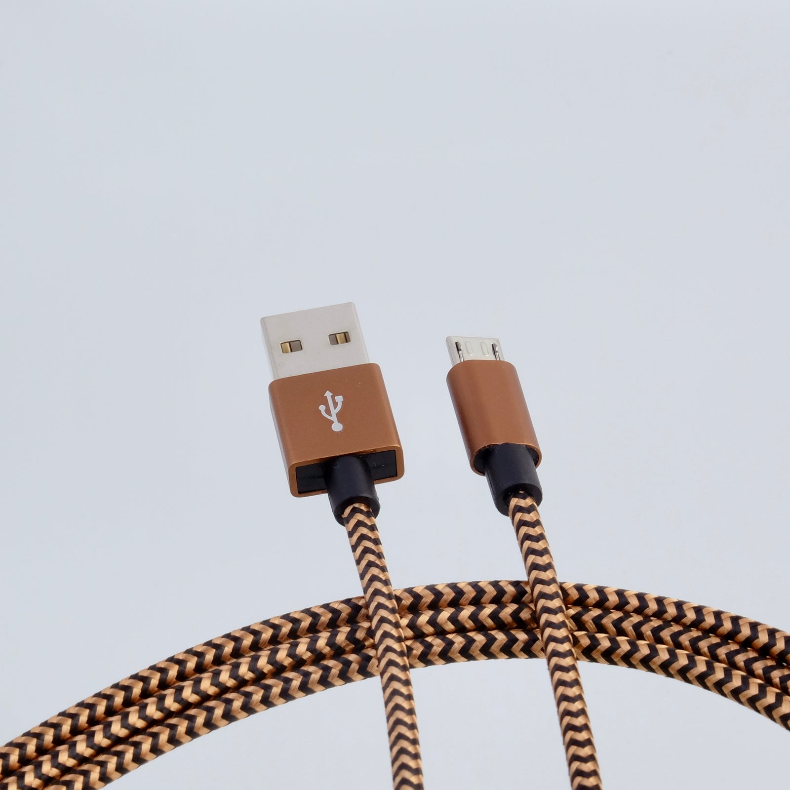 microUSB B - USB A cable, 3m, nylon braided BROWN/YELLOW