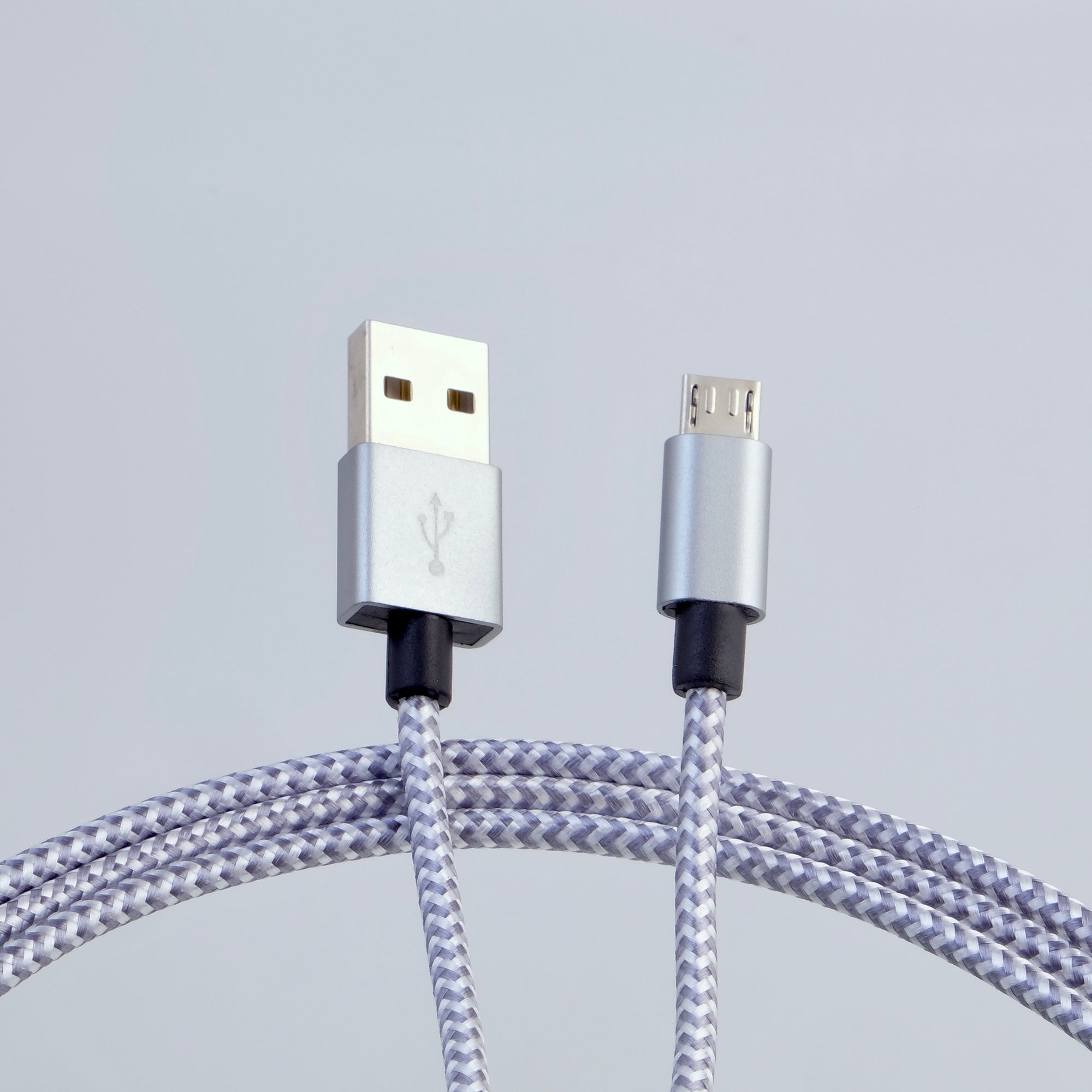 microUSB B - USB A cable, 3m, nylon braided WHITE/GRAY